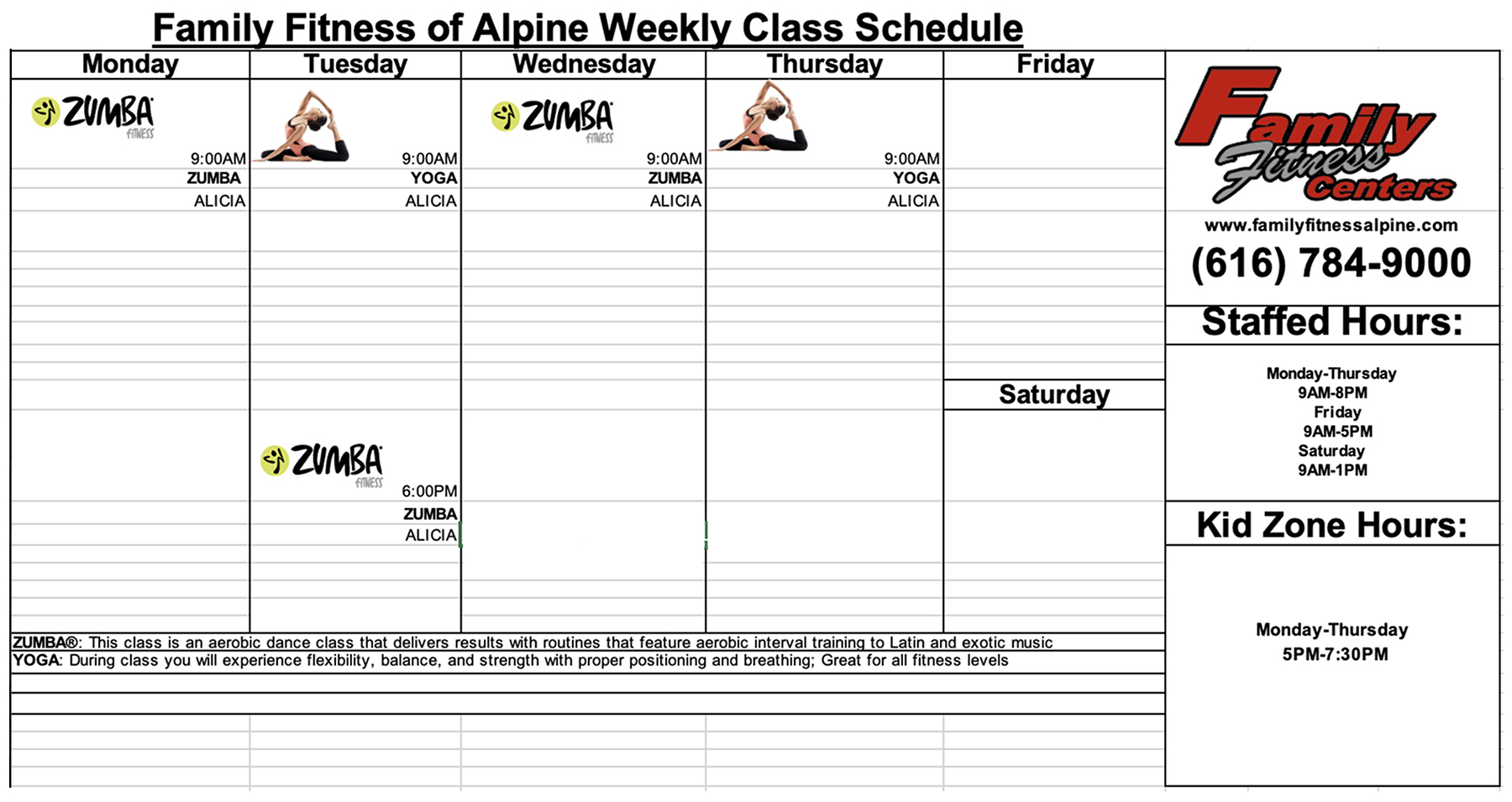 Alpine Family Fitness Group Fitness Class Schedule - Fall 2023